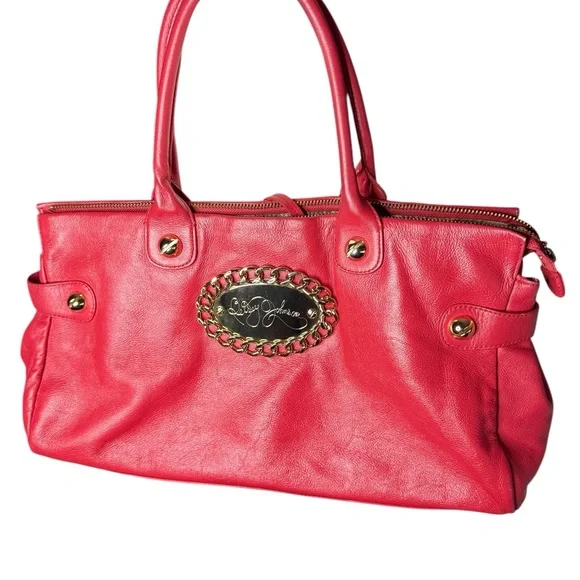 VTG Y2K Betsey Johnson Studded Tooled Red Leather Sachet Handbag Hobo Purse - Picture 5 of 9